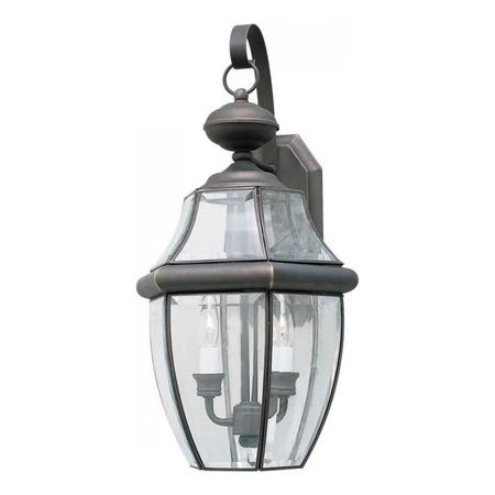 FORTE Two Light Royal Bronze Clear Beveled Panels Glass Wall Lantern 1301-02-14
